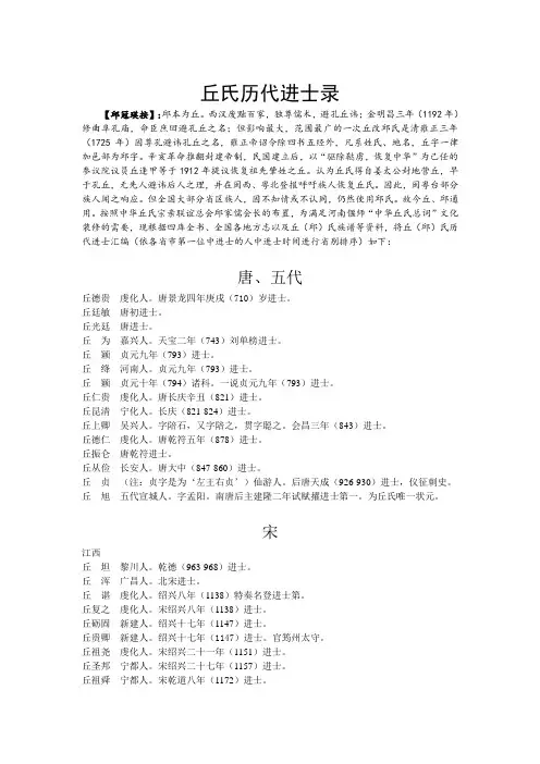丘(邱)氏历代进士名录