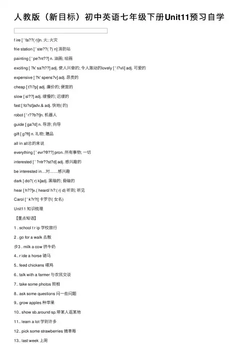 人教版（新目标）初中英语七年级下册Unit11预习自学