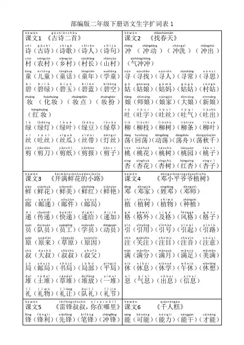 部编版二年级下册语文生字扩词表(带拼音)