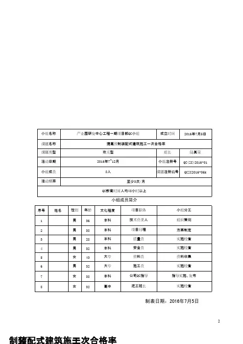 (QC成果)提高预制装配式建筑施工一次合格率 