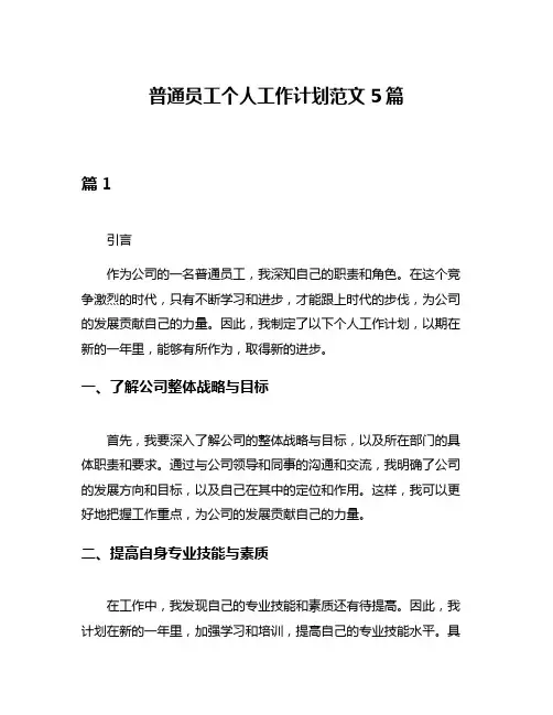普通员工个人工作计划范文5篇
