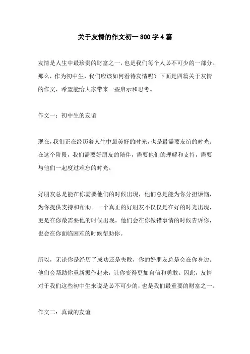 关于友情的作文初一800字4篇