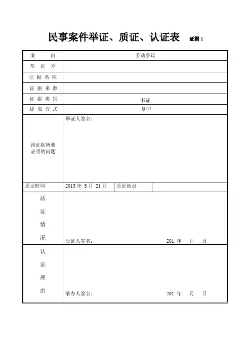 举证质证表
