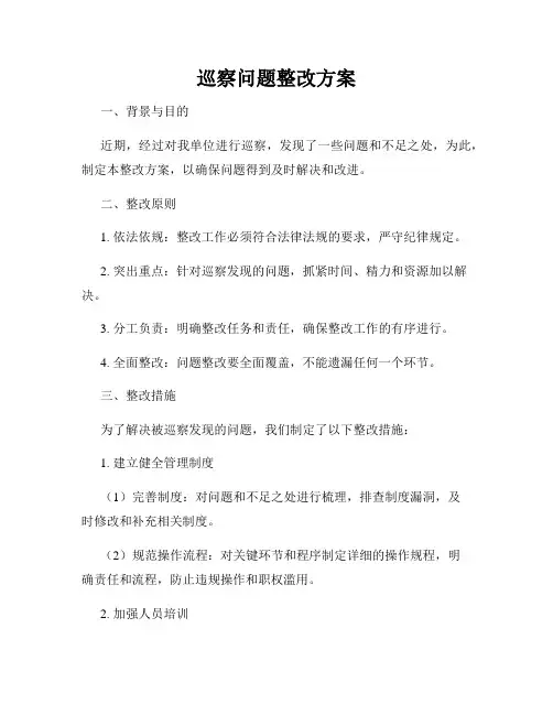 巡察问题整改方案