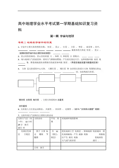 完整高中地理学业水平考试第一学期基础知识复习资料
