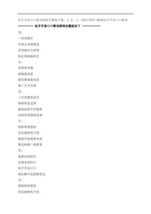 拉手手亲口口歌词原唱完整版下载,云飞、王二妮歌曲拉手手亲口口歌词