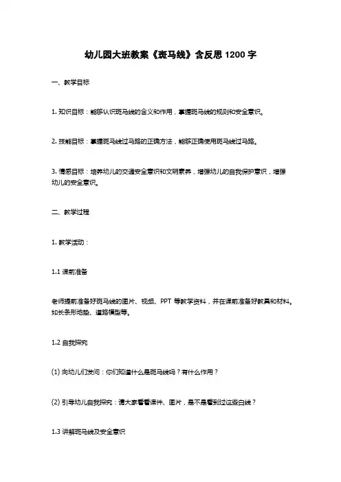 幼儿园大班教案《斑马线》含反思