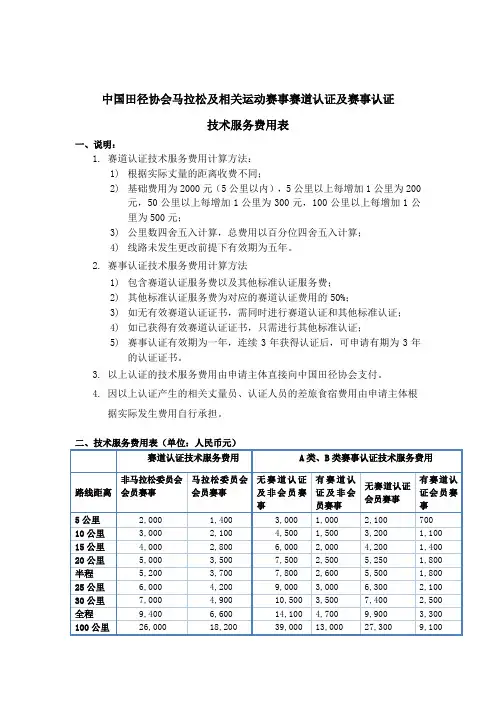 3-2中国田径协会马拉松及相关运动赛事赛道认证及赛事认证技术服务费用表