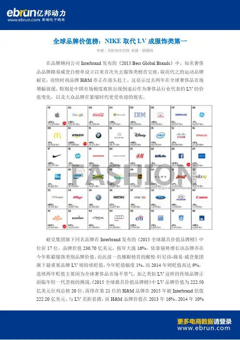 全球品牌价值榜 NIKE取代LV成服饰类第一