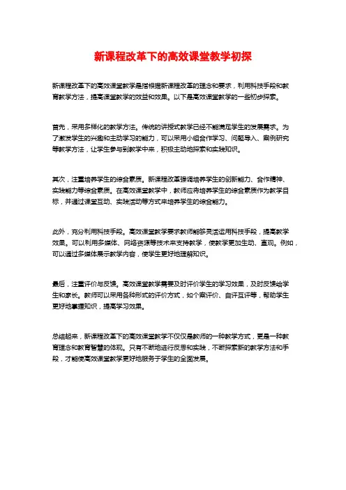 新课程改革下的高效课堂教学初探
