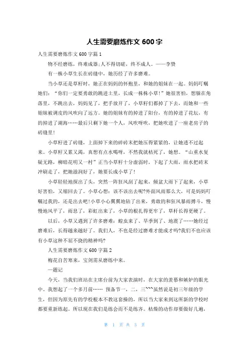 人生需要磨炼作文600字