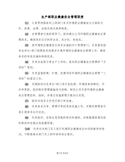 生产部职业健康安全管理职责（5篇）
