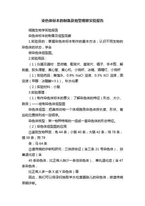 染色体标本的制备及组型观察实验报告