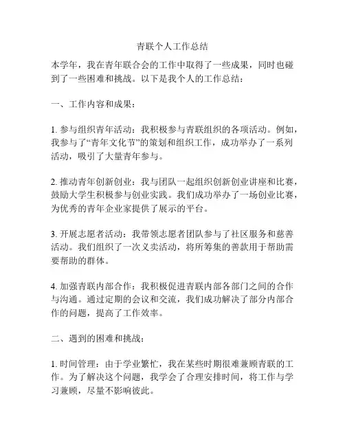 青联个人工作总结