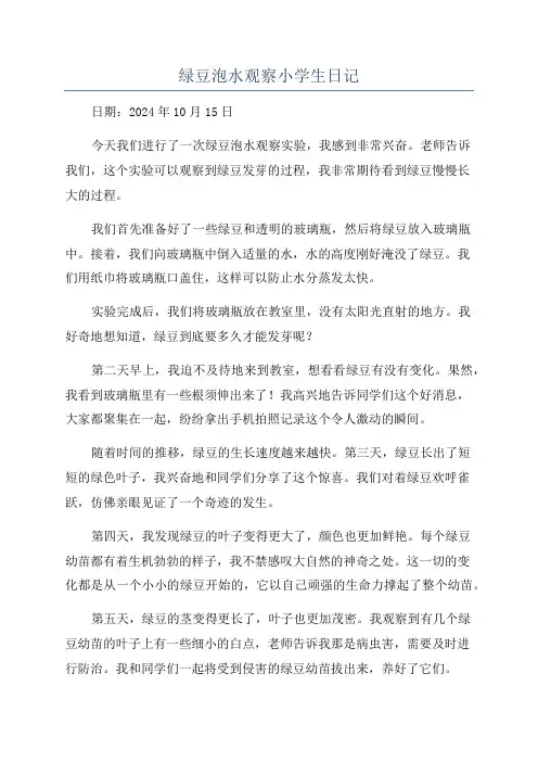 绿豆泡水观察小学生日记