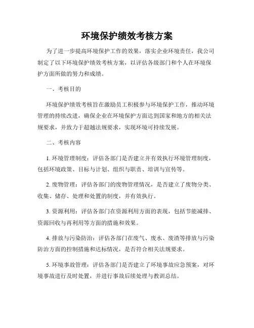环境保护绩效考核方案