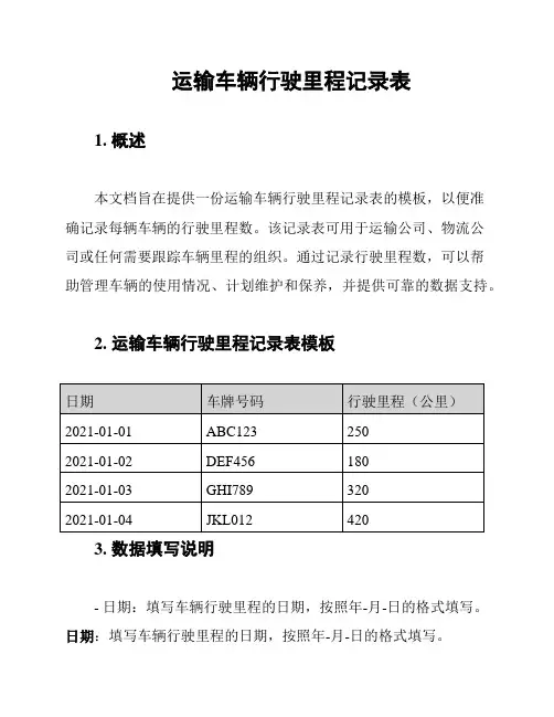 运输车辆行驶里程记录表