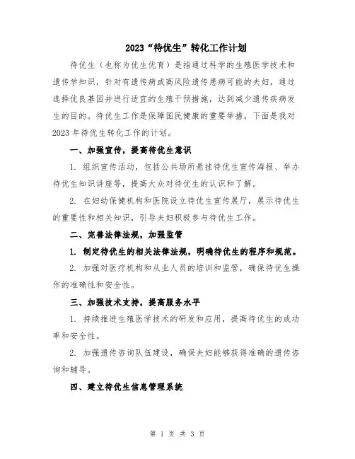2023“待优生”转化工作计划