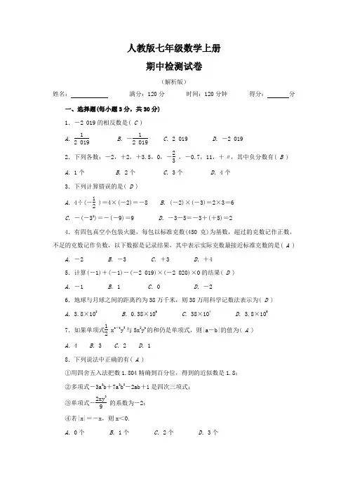 期中检测试卷(解析版)