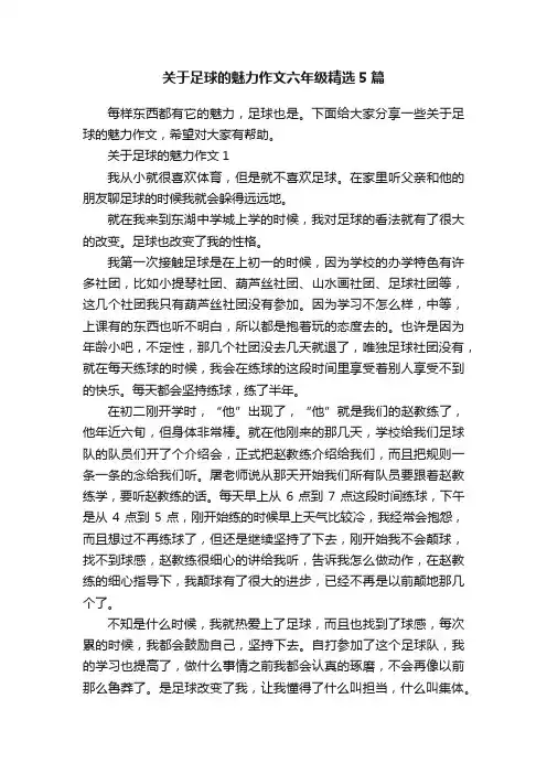 关于足球的魅力作文六年级精选5篇