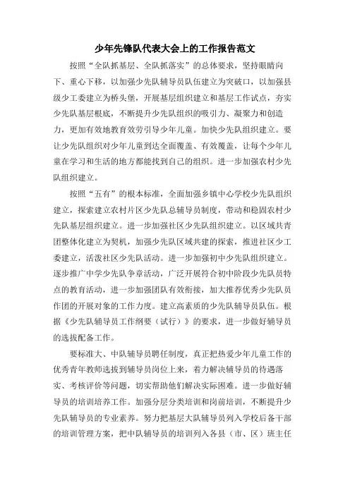 少年先锋队代表大会上的工作报告范文