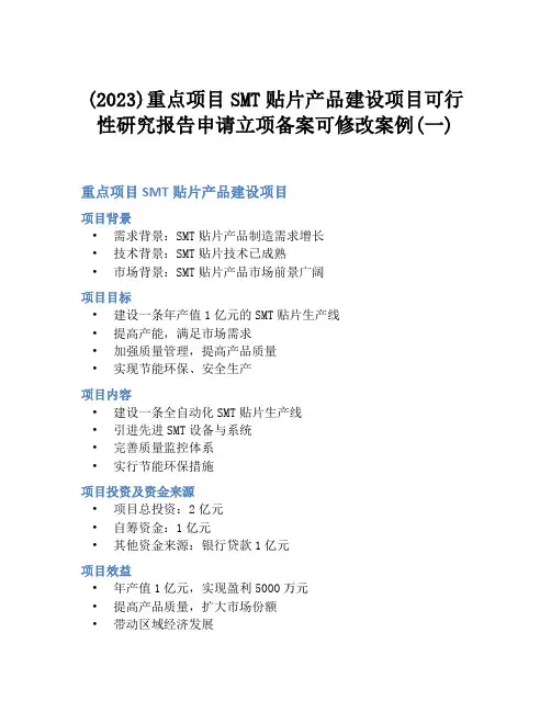(2023)重点项目SMT贴片产品建设项目可行性研究报告申请立项备案可修改案例(一)