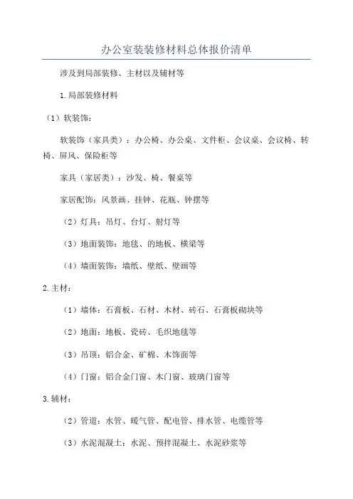 办公室装装修材料总体报价清单