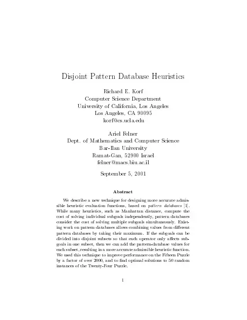 Disjoint pattern database heuristics