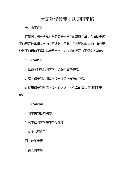 大班科学教案认识田字格