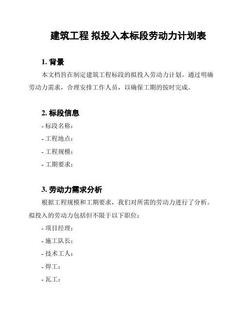 建筑工程 拟投入本标段劳动力计划表