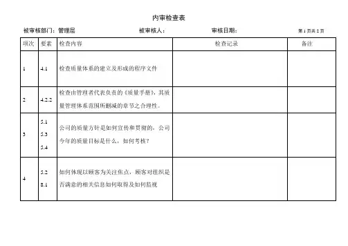GBT190001质量管理体系内审检查表