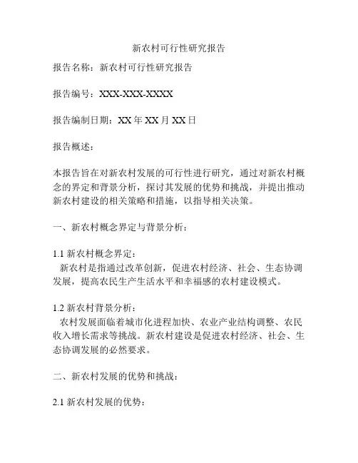 新农村可行性研究报告