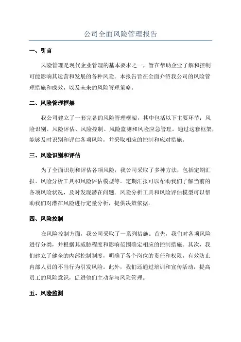 公司全面风险管理报告