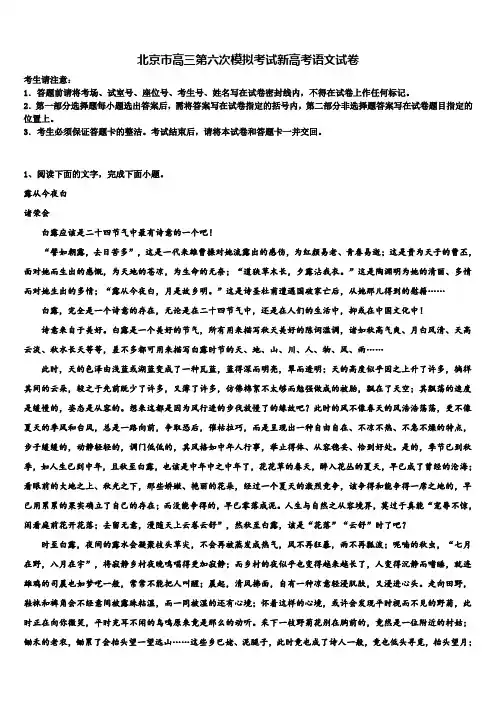 北京市高三第六次模拟考试新高考语文试卷及答案解析