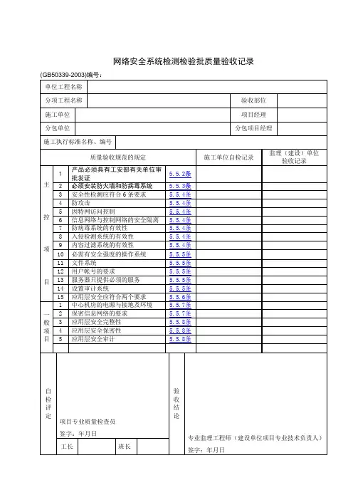 网络安全系统检测检验批质量验收记录