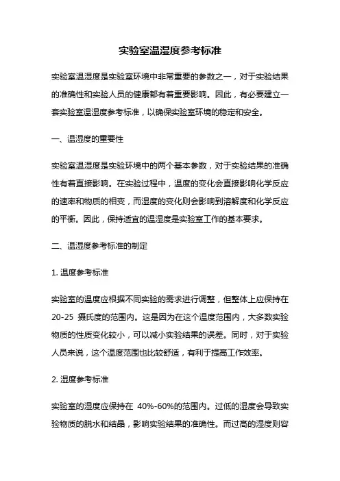实验室温湿度参考标准