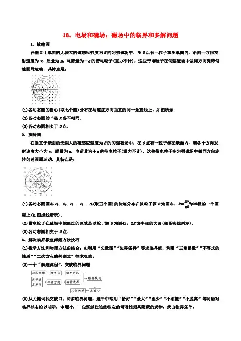18、电场和磁场：磁场中的临界和多解问题(解析版)
