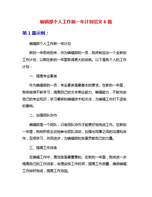 编辑部个人工作新一年计划范文6篇