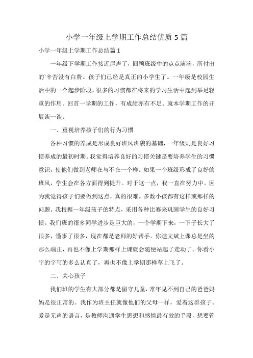 小学一年级上学期工作总结优质5篇
