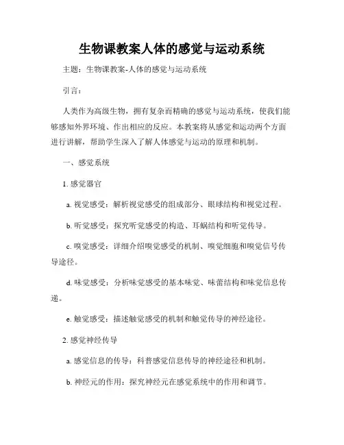 生物课教案人体的感觉与运动系统