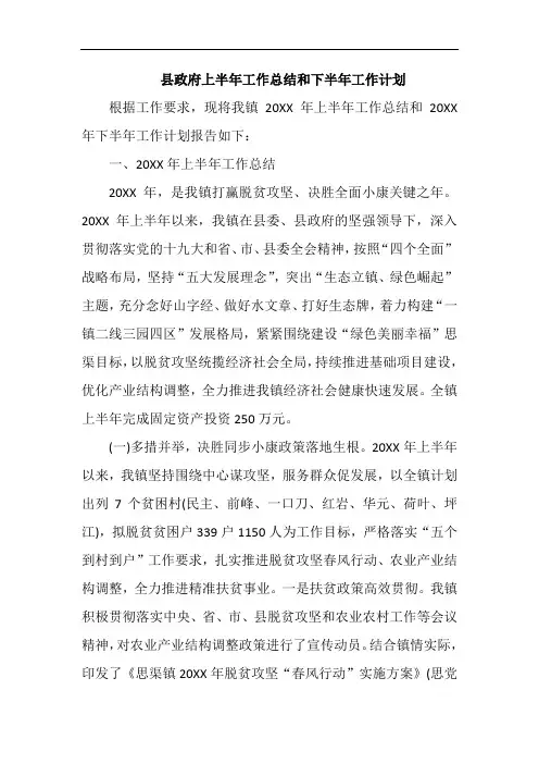县政府上半年工作总结和下半年工作计划