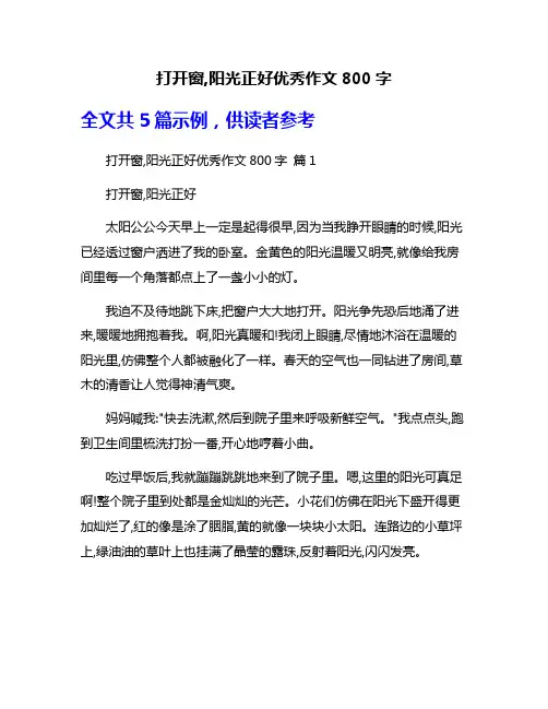 打开窗,阳光正好优秀作文800字