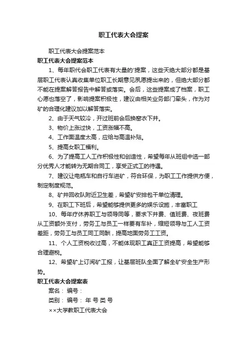 职工代表大会提案范本