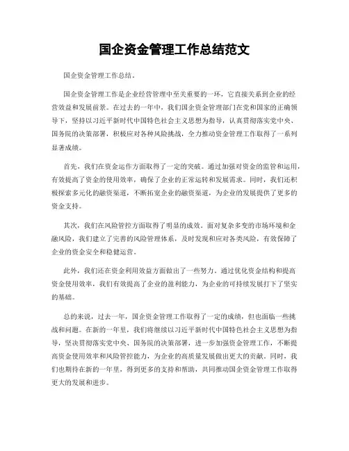 国企资金管理工作总结范文
