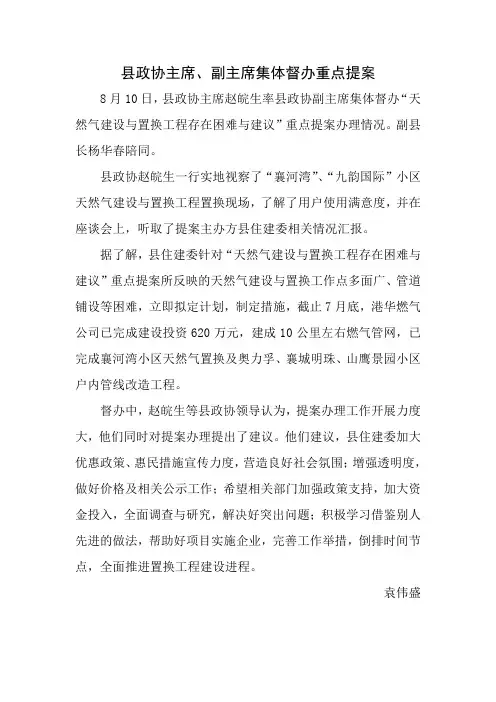 县政协主席、副主席集体督办重点提案