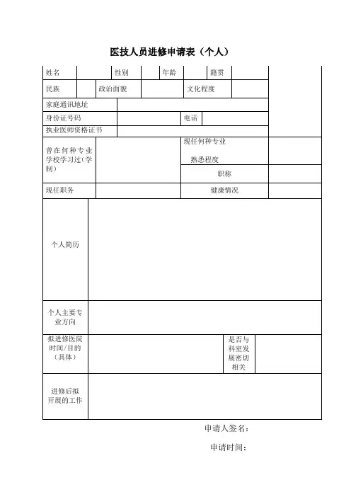 外出进修申请表