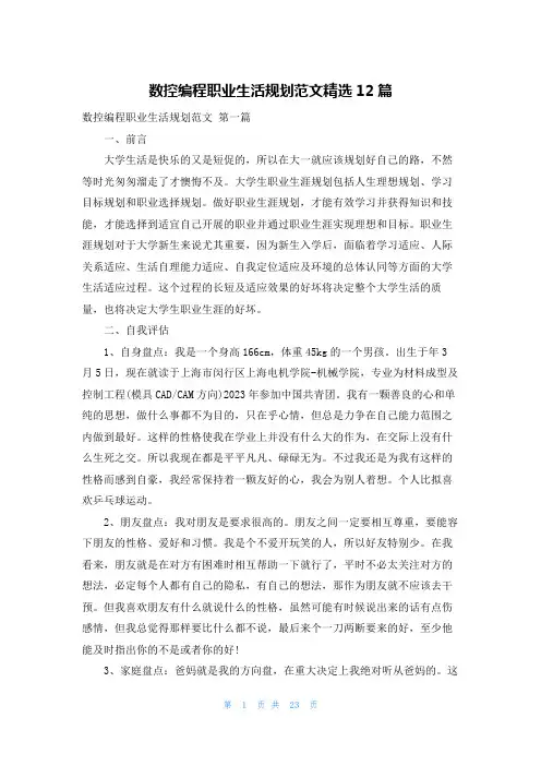 数控编程职业生活规划范文精选12篇