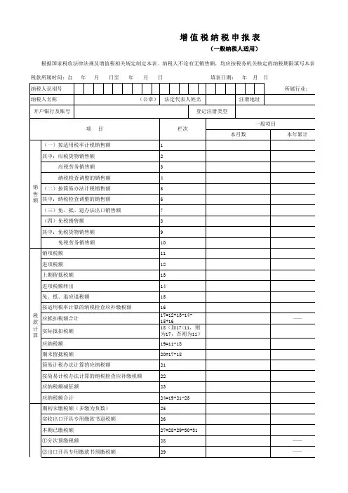 增值税纳税申报表(一般纳税人适用)及其附列资料