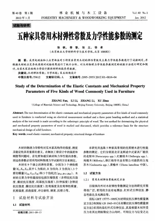 五种家具常用木材弹性常数及力学性能参数的测定