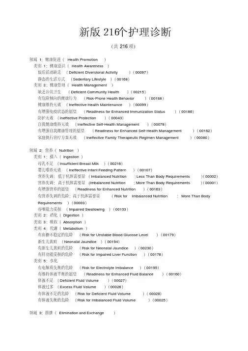 新版216个护理诊断